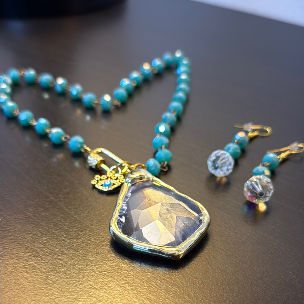 🌹Stunning Gold/Turquoise Crystal Jewelry Set 🪬 - Picture 3 of 13